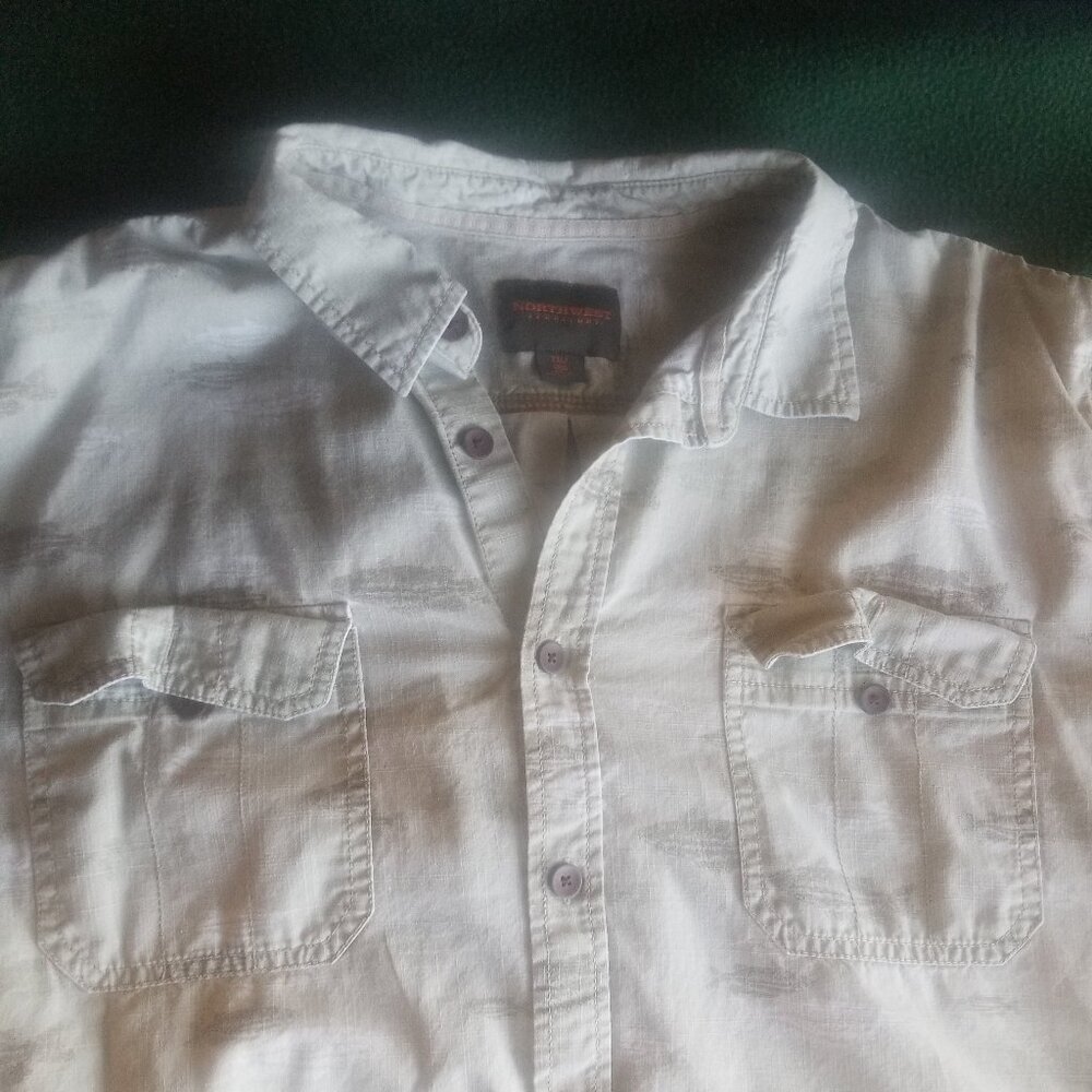 Northwest Territory trout-patterned XXL short sleeve cotton shirt